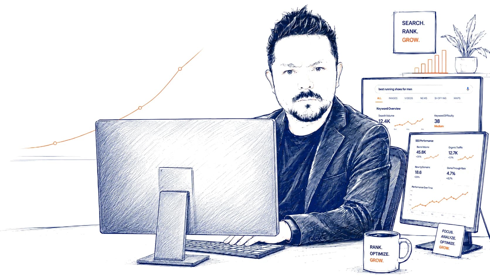 SEO Manager de ADK analizando keyword research y métricas de posicionamiento